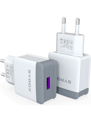 Syrox Q33 Hızlı USB Duvar Şarj Adaptörü (Başlık) 3.0A 18W - Beyaz