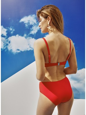 Bonesta Swimwear Merdiven Şeritli Kırmızı Balenli Bikini Takımı