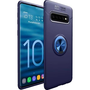 Samsung Galaxy S10 Plus Yüzüklü Manyetik Ravel Kılıf Nano Ekran Koruyucu Full Setmavi