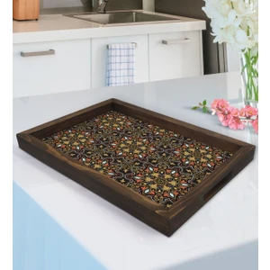 Bk Gift Retro Motif Tasarımlı Doğal Ahşap Tepsi-12