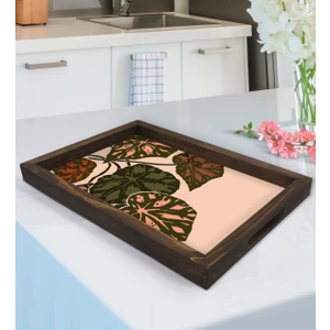 Bk Gift Yapraklar Tasarımlı Doğal Ahşap Tepsi-3