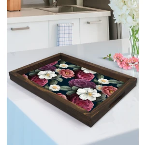 Bk Gift Çiçekler Tasarımlı Doğal Ahşap Tepsi-6