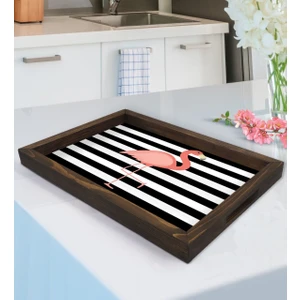 Bk Gift Flamingo Tasarımlı Doğal Ahşap Tepsi-1
