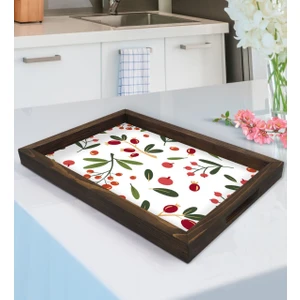 Bk Gift Meyve Desenli Doğal Ahşap Tepsi-1