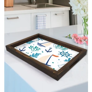 Bk Gift Denizcilik Tasarımlı Doğal Ahşap Tepsi-1