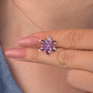 Miavi Silver 925 Ayar Gümüş Ametist Taşlı Lotus Çiçeği Kolye