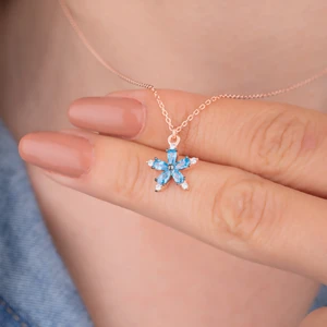 Miavi Silver 925 Ayar Gümüş Aquamarine Taşlı Hediye Çiçek Kolye