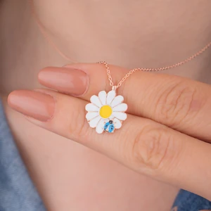 Miavi Silver 925 Ayar Gümüş Mavi Uğur Böceği Motifli Mineli Papatya Kolye