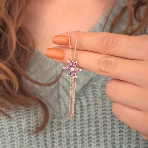 Miavi Silver 925 Ayar Gümüş Ametist Taşlı Nergis Çiçeği Bileklik