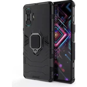 Xiaomi Redmi K40 Gaming Batman Serisi Yüzük Standlı Armor Kılıf - Siyah