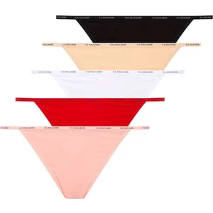 U.S. Polo Assn. 67000 Kadın Siyah-Ten-Beyaz-Somon-Kırmızı 5'li Tanga Slip