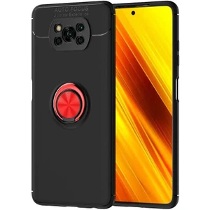 Xiaomi Poco X3 Nfc Yüzüklü Manyetik Ravel Kılıf Nano Ekran Koruyucu Full Setsiyah Kırmızı