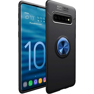 Samsung Galaxy S10 Plus Yüzüklü Manyetik Ravel Kılıf Nano Ekran Koruyucu Full Setsiyah Mavi