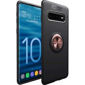 Samsung Galaxy S10 Plus Yüzüklü Manyetik Ravel Kılıf Nano Ekran Koruyucu Full Setsiyah Bronz