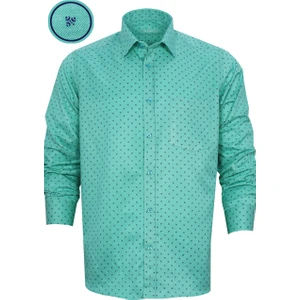 Erkek Açık Yeşil Dijital Baskılı Klasik Kesim Tek Cepli Uzun Kollu Gömlek
