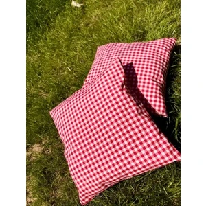 Kırmızı Beyaz Ekose  40*40 cm Içi Dolgulu Yer Minderleri Minderler 2 Adet