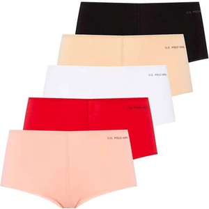 U.S. Polo Assn. 67004 Kadın Siyah-Ten-Beyaz-Somon-Kırmızı 5'li Kıl Lastikli Şort Boxer