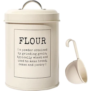 3 L Kaşıklı Metal Un Kavanozu - Beyaz (Yurt Dışından)