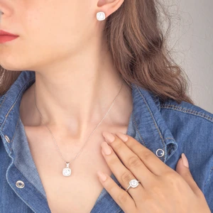 Miavi Silver 925 Ayar Gümüş Pırlanta Modeli Kare Takı Seti