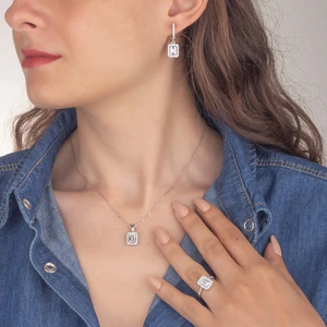 Miavi Silver 925 Ayar Gümüş Baget Taşlı Kare Takı Seti