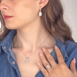 Miavi Silver 925 Ayar Gümüş Baget Taşlı Trapez Takı Seti