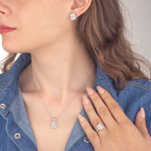 Miavi Silver 925 Ayar Gümüş Baget Taşlı Trapez Model Takı Seti