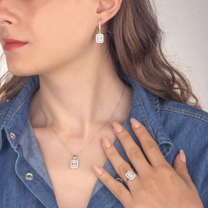 Miavi Silver 925 Ayar Gümüş Baget Taşlı Trapez Takı Seti