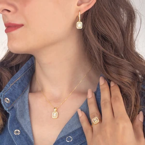 Miavi Silver 925 Ayar Gümüş Baget Taşlı Trapez Takı Seti