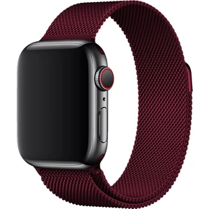 Apple Watch Uyumlu 42-44MM Krd1 Metal Hasır Kordon Bordo