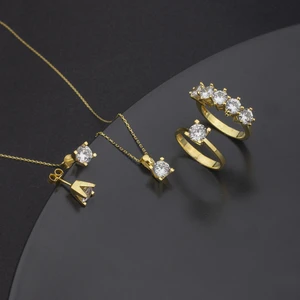 Ravza Gümüş 925 Ayar Gümüş Tek Taş Beş Taş Kombin Takı Seti