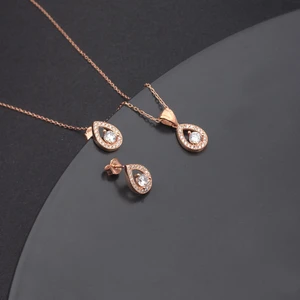 Ravza Gümüş 925 Ayar Gümüş Pırlanta Modeli Damla Kolye Küpe Set