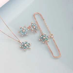 Ravza Gümüş 925 Ayar Gümüş Aquamarine Taşlı Nergis Çiçeği Takı Seti