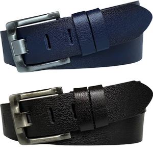 Deri 2'li Geniş Dilli Set Siyah, Lacivert 4.5 cm Kot, Spor Kemer