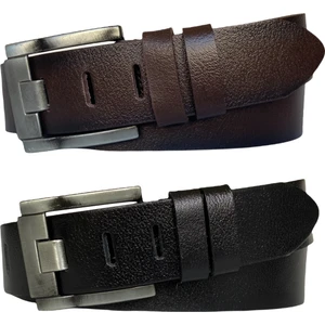 Deri 2'li Geniş Dilli Set Siyah, Kahverengi 4.5 cm Kot, Spor Kemer