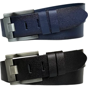Deri 2'li Geniş Dilli Set Siyah, Lacivert 4.5 cm Kot, Spor Kemer