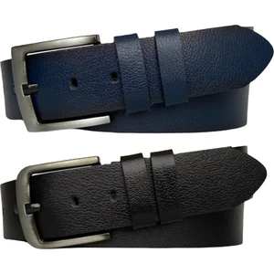 Tek Parça Deri 2'li Set Siyah, Lacivert 4.5 cm Kot, Spor Kemer