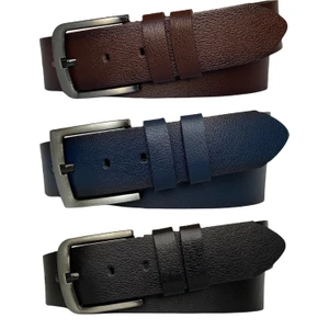 Tek Parça Deri 3'lü Set Siyah, Lacivert, Kahverengi 4.5 cm Kot, Spor Kemer