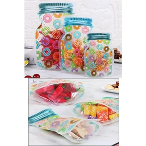 3 Boy Kavanoz Görünümlü Donutlu Kilitli Saklama Kabı 150ML - 500ML - 620ML