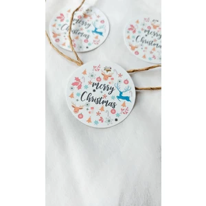 Çikoleyt Design Merry Christmas - Yeni Yıl, Yılbaşı Etiketi - Delikli (4X4CM) 50 Adet