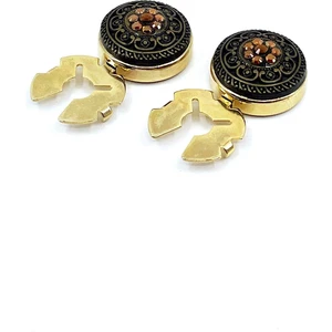 Altın Renk Turuncu Taşlı Geçmeli Kol Düğmesi GC69