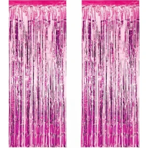 Bal10 Dünyası 1 Adet 90 cm × 200 cm Metalize Arka Fon Kapı Perdesi Püsküllü Fon Süsü Pembe