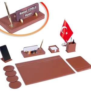 İsimlik Sepeti Bayraklı Taba Alaska Deri Sümen Takımı Masa Isimliği Sümen Seti