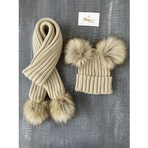 Pempem Bandana Kız Bebek Ponponlu Atkı Bere Set