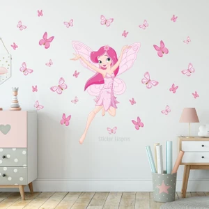 Sticker Ekspres Peri Kızı ve Kelebekler Çocuk Odası Duvar Sticker Seti
