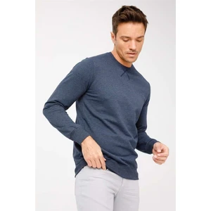 Erkek Indigo Modernfit / Dar Kalıp Bisiklet Yaka Sweatshirt