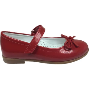 1010EMT Patik Kırmızı Rugan Bıyık Fiyonk Kız Çocuk Babet Ayakkabı Abiye Fantazi Düğün