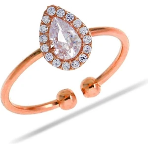 Sümer Telkari Kuvars Taşlı Damla Mini Rose Gümüş Yüzük