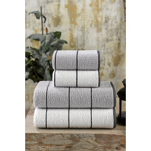 Valona 50 x 85 – 70 x 140 cm 4'lü Banyo Havlu Seti  Gri-Krem