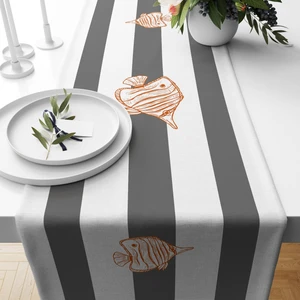 Lux Vie Runner 40 x 140 cm Çizgili  Desenli Kalın Keten Dokuma Marin Masa Örtüsü Runner