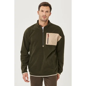 Altınyıldız Classics Erkek Haki Oversize Bol Kesim Dik Bato Yaka Cep Detaylı Fermuarlı Soğuk Geçirmez Polar Sweatshirt